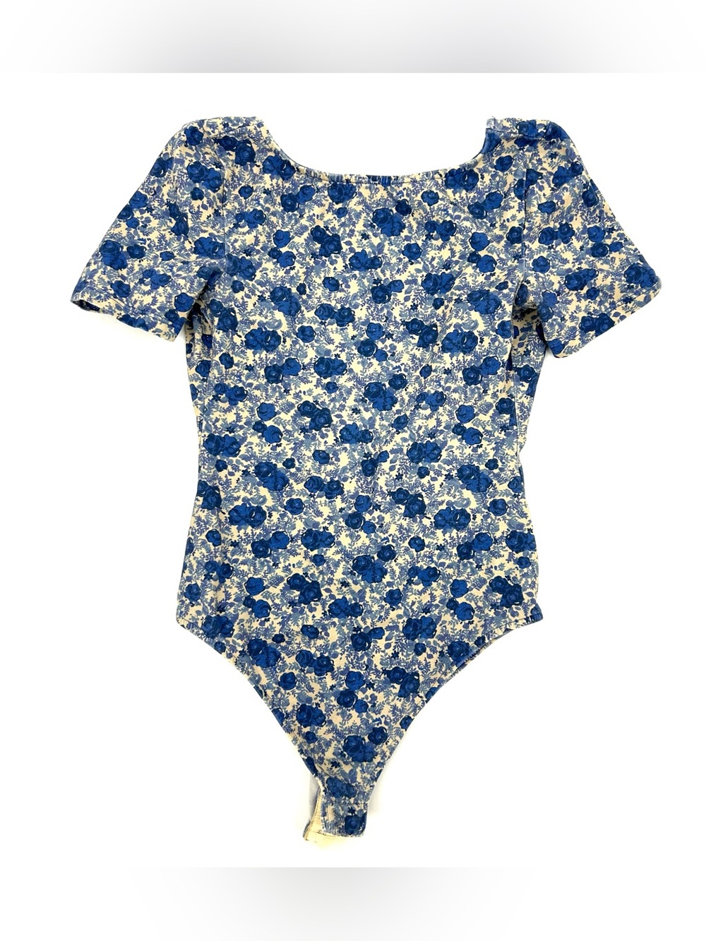 Sezane Tina Bodysuit Short Sleeve Blue Floral